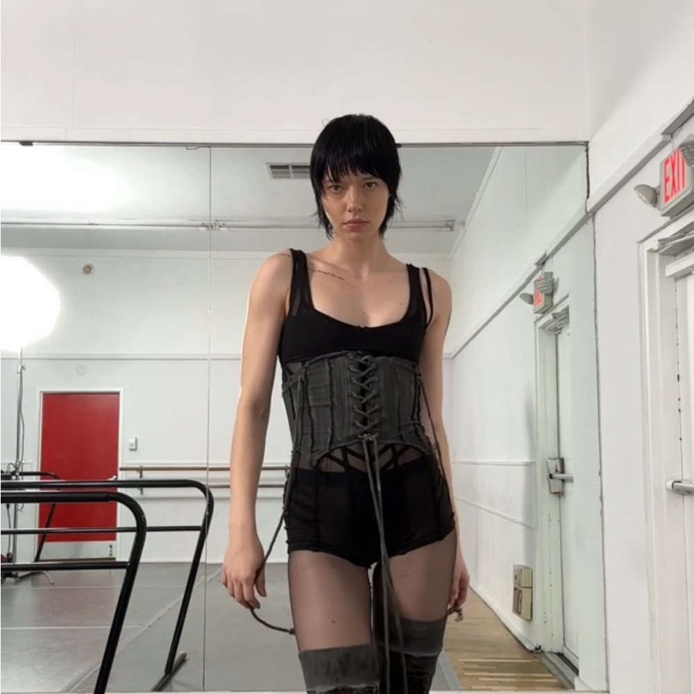 darker wavs pitch lace up corset tank washed black grey medium - Picture 5 of 7